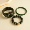 Pulsera Bangle Ovalada Cuadrada de Abalorios Acrílicos Retro Europea y Americana de Tres Piezas Joyería de Mano Exagerada con Personalidad Transfronteriza para Mujeres