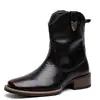 Amazon TEMU comercio exterior transfronterizo modelo nuevo tacón grueso botas de caballero para hombre, puntera cuadrada de cocodrilo, estampado de serpiente, media pantorrilla, botas de vaquero occidentales