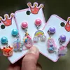 Conjunto de pendientes con clip para las orejas de unicornio para niñas, de resina, con dibujos animados de estilo europeo y americano.