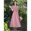 Vestido Saia Longa com Laço para Senhoras Estilo Verão 2025 Vestido Palavra uma Saia Afinando a Cintura Novo Estilo para Mulheres