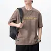 Camiseta Pesada Tingida em Nuvem Lavada de Manga Curta para Homens, Novo Estilo Retro Americano, Caimento Solto, Tamanho Grande, Top Tendência de Manga Meia