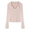 Suéter con cuello polo, top de punto ajustado y estilizado para mujer, nuevo estilo otoño e invierno, prenda base, top de punto puro y deseable, de manga larga para mujer