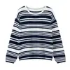 Tricô Listrado de Manga Longa para Mulheres 2026 Outono e Inverno Novo Estilo Coreano Solto Gola Redonda Camada Base de Lã Fina