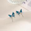 Aretes de botón de mariposa azul elegante de hada Mori diseño único aretes de alta gama aretes dulces de moda