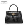 Bolsa Feminina Dongou de Couro de Crocodilo Nova Casual e Versátil Bolsa Kelly 25 Bolsa de Mão Pequena e Fresca Bolsa Transversal de Ombro Feminina