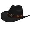 Sombrero de Vaquero Occidental Estilo Étnico, Artículo Popular de Comercio Exterior Transfronterizo, Decoración de Cabeza de Vaca, Ala Levantada, Ala Ancha, Sombrero de Fieltro Retro para Hombres y Mujeres