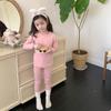 Conjunto de pijama de duas peças Aimo para bebês, crianças, outono e inverno, cor sólida, algodão e lã, com punhos, conjunto de roupa para casa