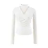 Camiseta Base Sexy de Manga Larga con Escote en V Hueco y Cintura Fruncida, Elegante y Versátil para Otoño, Camiseta Interior Ajustada para Mujer