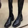 Botas hasta la rodilla de estilo minimalista, punta cuadrada, tacón grueso para mujer, nuevo diseño con cremallera lateral, elegantes y estilizadas