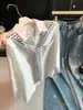 Xale listrado estilo通勤 (commuter) de outono para mulheres, camisa falsa de duas peças, emagrecedor e casual, camisa branca de manga longa com alta elasticidade