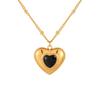 Collar elegante de lujo con forma de corazón de melocotón y ónix negro de Corea del Sur, cadena de acero de titanio personalizada a la moda para mujer.