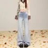 Jeans boca de sino retro de ajuste solto, não apertado, com estampa de bambu estilo americano, versátil e modelador, novas calças jeans femininas de outono