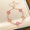 Collar de Zirconia de Trébol Estilo Dulce Rosa Perla, Cadena para Clavícula de Lujo Ligero Nicho, Conjunto de Joyería Versátil de Gama Alta