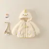 Casaco estiloso com forro de fleece para meninas, nova jaqueta peluda com capuz de desenho animado para crianças, peça de outer wear estilo doce