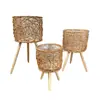 Suporte de flores de rattan sintético transfronteiriço suporte de flores de madeira sala de estar chão suporte de flores para plantas verdes varanda chão vaso de flores suporte de flores de madeira maciça atacado