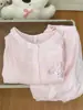 Pijama Rosa Dulce Estilo Princesa para Mujer, Cárdigan de Encaje de Verano, Conjunto de Shorts de Manga Corta, Ropa para el Hogar