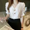 2026 Verano Nuevo Top Morado Holgado de Cuello en V con Mangas Abullonadas Camisa Pequeña Elegante Camisa de Gasa Moderna Camisa de Manga Corta para Mujer