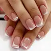Uñas Postizas Minimalistas Estilo Francés, Uñas Cuadradas Pequeñas Pintadas a Mano en Blanco, Puntas de Uñas Cuadradas Cortas, Puntas de Uñas para Exportación, Arte de Uñas Hecho a Mano Más Vendido