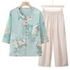 Novas Blusas de Verão Estilo Chinês com Mangas Médias e Botões para Mães, Roupas de Verão da Moda para Pessoas de Meia-Idade e Idosos, Conjuntos de Camisas Estilo Nacional para Avós