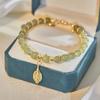 2022 Nuevo Pulsera de Doble Capa de Jade Hetian con Ramas Doradas y Hojas de Jade para Mujer Diseño de Nicho Ins Pulsera de Hoja de Doble Capa