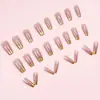 Uñas postizas minimalistas de tacón alto, estilo francés simple, nobles, 24 piezas, exportación europea y americana, calidad, color oro rosa, uñas ponibles