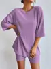 2026 nuevo conjunto de shorts casuales de verano de color liso para mujer, holgado, de cuello redondo, moda europea y americana transfronteriza AliExpress