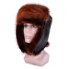 Sombrero Nuevo Invierno Sombrero Lei Feng PU Engrosado Protección Orejas Grandes Sombrero para Montar a Prueba de Frío Imitación Zorro Lana Larga Sombrero de Algodón