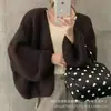 Cárdigan de punto holgado estilo coreano para mujer, nuevo abrigo suéter liso de otoño e invierno, top casual de manga larga tipo murciélago