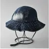 Chapéu de Balde Jeans de Cor Sólida à Prova de Vento com Cordão para Mulheres, Simples Casual Versátil Chapéu de Sol para Caminhada