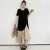 Vestido Corto de Manga Corta Estilo Hepburn Francés para Mujeres Embarazadas, Nuevo Estilo de Verano, Holgado y Adelgazante, Lujo Ligero, Vestido Largo de Cola de Pez de Gama Alta