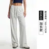 Pantalones de Algodón Sarga Talla Grande Pierna Ancha para Mujer 2026, Pantalones Fluidos de Cintura Alta para Primavera de Longitud Completa para Personas Altas, Pantalones Casuales de Pierna Recta