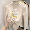 Y2129# Camiseta Base Forrada de Fleece De Rong para Meninas Outono e Inverno Gola Alta Meia Manga Camiseta Primavera e Outono Camiseta Infantil para Menininha