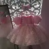 Vestido de Princesa Rosa con Lentejuelas para Niñas, Nuevo Producto de Verano, Mangas Abullonadas Infantiles, Lindo y Dulce Vestido Tutú de Cumpleaños
