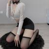 Lencería Sexy, Minifalda Sexy Calada, Atuendo Seductor de Secretaria, Conjunto Uniforme Revelador de Pecho con Cordones para Juego de Rol