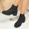 Botines Martin Cortos de Talla Grande para Mujer 2025 Otoño e Invierno Nuevos Estilo Europeo y Americano Estampado de Leopardo Tacón Cuadrado Cremallera Lateral Botines Chelsea para Mujer