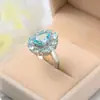 Anillo Azul Marino de Alta Venta Transfronterizo en Aliexpress Joyería de Circonita de Cobre Joyería Geométrica Creativa para Mano de Mujer Joyería de Boda