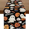 Toalha de mesa de Halloween transfronteiriça com estampa de caveira e morcego, banner de toalha de mesa para decoração de festa de feriado para sala de jantar interna