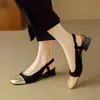 Zapatos de tacón medio 32 de vuelta al talón tamaño bolsa de empalme sandalias huecas zapatos estilo pequeño simple comercio exterior gruesos 43 generación negro