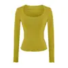 Ropa de mujer de estilo europeo y americano transfronteriza INS al por mayor: Camiseta básica puramente seductora de escote bajo, realzadora del busto, de manga larga, corte ajustado, elástica, con dobladillo
