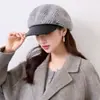Gorra de boina de tweed patchwork estilo coreano, sombrero octogonal retro y elegante para otoño/invierno, artístico y versátil para ir al trabajo, hace que la cara se vea más pequeña, gorra de pico de pato