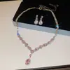 ¡Lujo europeo y americano! Collar de flor de circón de colores con gota de agua, cadena para clavícula de estilo court vintage, joyería de lujo ligero de alta gama