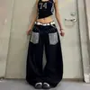 Calças Jeans de Verão Largas Retrô Americano Estampa de Leopardo Patchwork Rebites Unissex Design de Ano Novo Estilo de Rua Comprimento Total Tendência