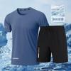 Conjunto Esportivo Fino de Verão Masculino Shorts 3/4 Secagem Rápida Seda Gelo Respirável Camiseta de Manga Curta Casual Duas Peças