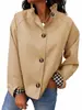 2026 Amazon Otoño Europeo y Americano Nuevo Gabardina Corta de Color Sólido con Botones y Cuello Alto, Chaqueta Elegante Casual Simple para Mujer