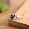 Nuevo Anillo de Dedo de Transferencia de Suerte con Seis Caracteres de Verdadera Palabra de Loto Rojo de Plata Tailandesa Nicho Apertura Retro Marea Nacional Salida de Fábrica