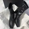 Botas ajustadas de cuero marrón con punta cuadrada y elástico para mujer, botines de tacón grueso y alto para otoño e invierno, botas de moda francesa, exportación transfronteriza