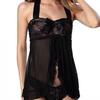 Lencería de Cuello para Mujer Europea y Americana Comercio Exterior Malla Multicolor Sexy Camisón Transparente Talla Grande Pijama Escotado