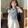Camiseta de Verano con Lazo de Manga Corta para Mujer, Cuello Redondo, Tops Casuales para Niños Pequeños y Medianos, Tops Casuales de Estilo Coreano para Niñas y Bebés