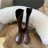 Botas largas de suela gruesa para mujer, nueva colección otoño/invierno 2024, color marrón, tacón grueso, a la moda, caña alta, ajuste ceñido y estilo de bota de montar