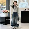 Jeans de Primavera y Otoño para Niñas 2026 Nuevo Casual Estilo Deportivo de Niña Pantalones de Pierna Ancha de Mezclilla Estilo Graffiti Ropa Suelta para Niños